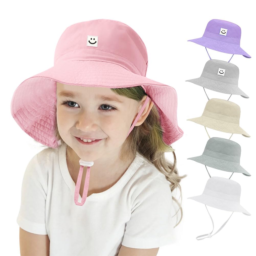 Jan & Jul 50 UPF verstelbare zonnehoed voor kinderen met kinriem voor baby's, peuters, meisjes, Beige strepen, 6-24 Months