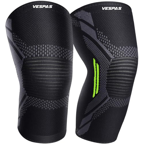 VESPAS Knee Cap Compression 2-Pack Knee Support For Men And Women Breathable And Stretchy Nylon Knee Brace Knee Brace For Knee Pain Relief And Support Ideal For Gym, Sports (XL, Black-Green)