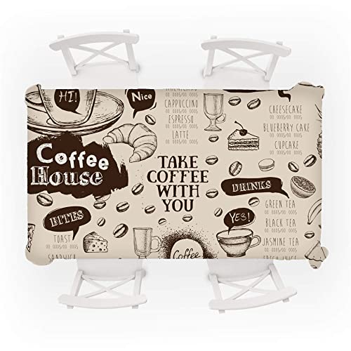 Abwaschbare Tischdecke,Wasserdichte, Abwischbare Tischdecke, Vintage, Einfacher Buchstabe, Kaffeedruck, Rechteck, Outdoor-Tischdecke, Picknickdecke Für Gartenparty, 100 X 140 Cm (39,3 X 55,1 Zoll) Cover
