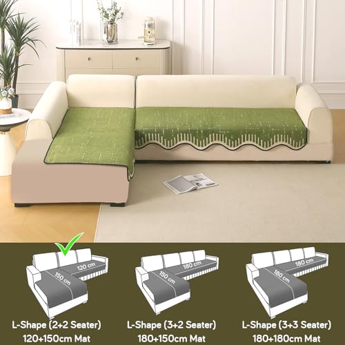Image of HOKIPO Supple Soft Wavy Sofa Cover L Shape 4 Seater Mat, 2+2, Green