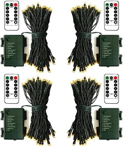 ZAIYW 4 Pack Battery Operated String Lights, 16.5 Ft Dark Green Wire 50 LED String Lights with Remote Timer 8 Modes Fairy Lights for Bedroom Party Patio Yard Garden Christmas Tree Decor (Warm White)