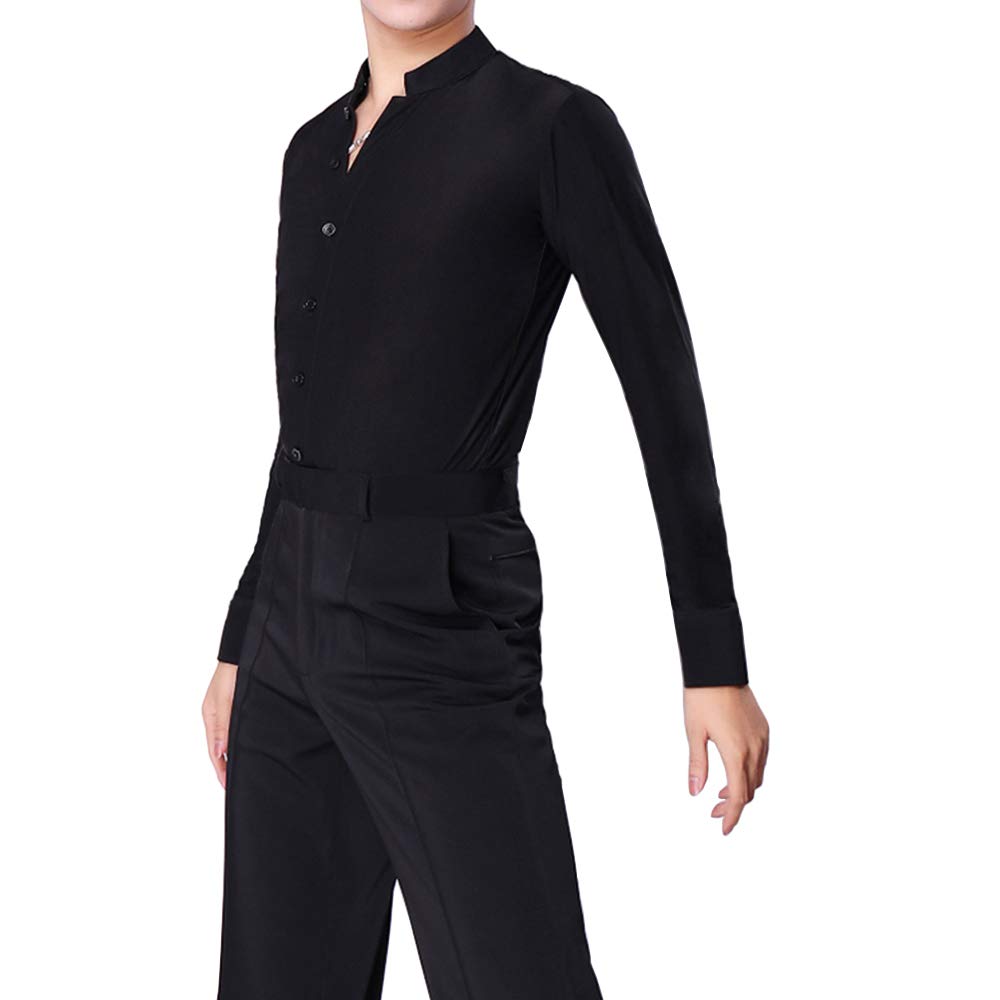 HAORUN Camiseta de baile latino para hombre, manga larga, elástica, moderna, color negro