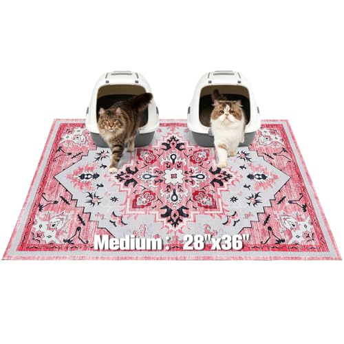 Image of EXPAWLORER Cat Litter Mat, 28 inchx36 inch Medium Non-Slip Urine Waterproof Litter Trapping Mat Easy to Clean Washable Litter Box Mat for Floor Soft on Kitty Paws, Indoor Food Mats Rug Pads for Bathroom Pink