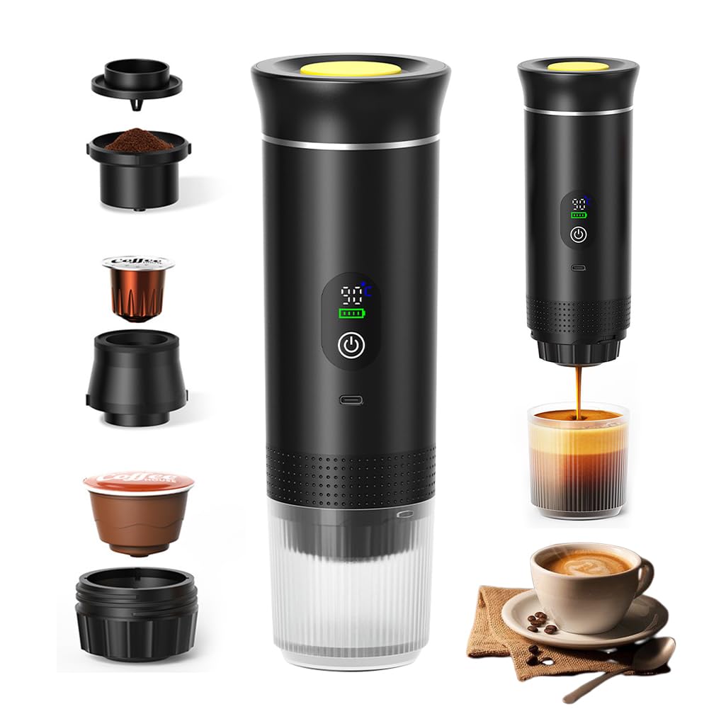 Macchina per caffè espresso portatile 3 in 1 Mini macchina da caffè da viaggio 20 Bar con USB-C, macchina da caffè da campeggio, autoriscaldante, compatibile con caffè macinato e capsule per
