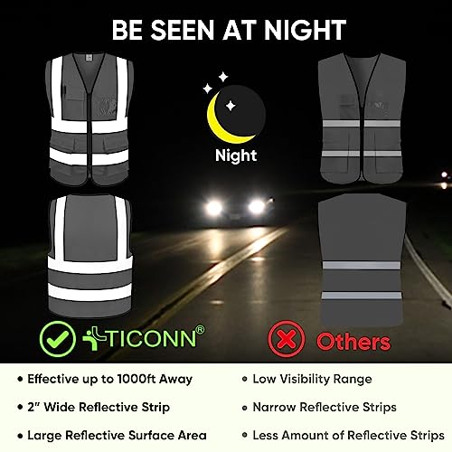 Image of TICONN Reflective Safety Vest High Visibility Class II Mesh Vest for Women & Men Meets ANSI Standards