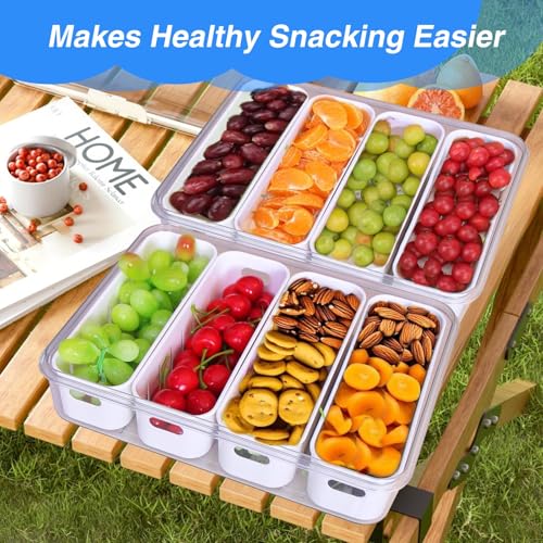Maridergo Fridge Food Storage Containers with Lid Handle, Divided Snack Box Serving Tray Airtight Food Containers with 4 Removable Compartment Box for Salad,Vegetables, Fruit, Snacks - Image 5