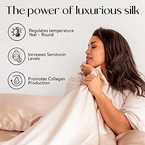 Colorado Home Co Mulberry Silk Bed Sheets Set - 100% Silk Sheets, Flat Sheet, Deep Pocket Full Fitted Sheet, And Silk Pillowcase Twin Set, Off White, 4Pcs Queen Size Bedding Sets #TOP2