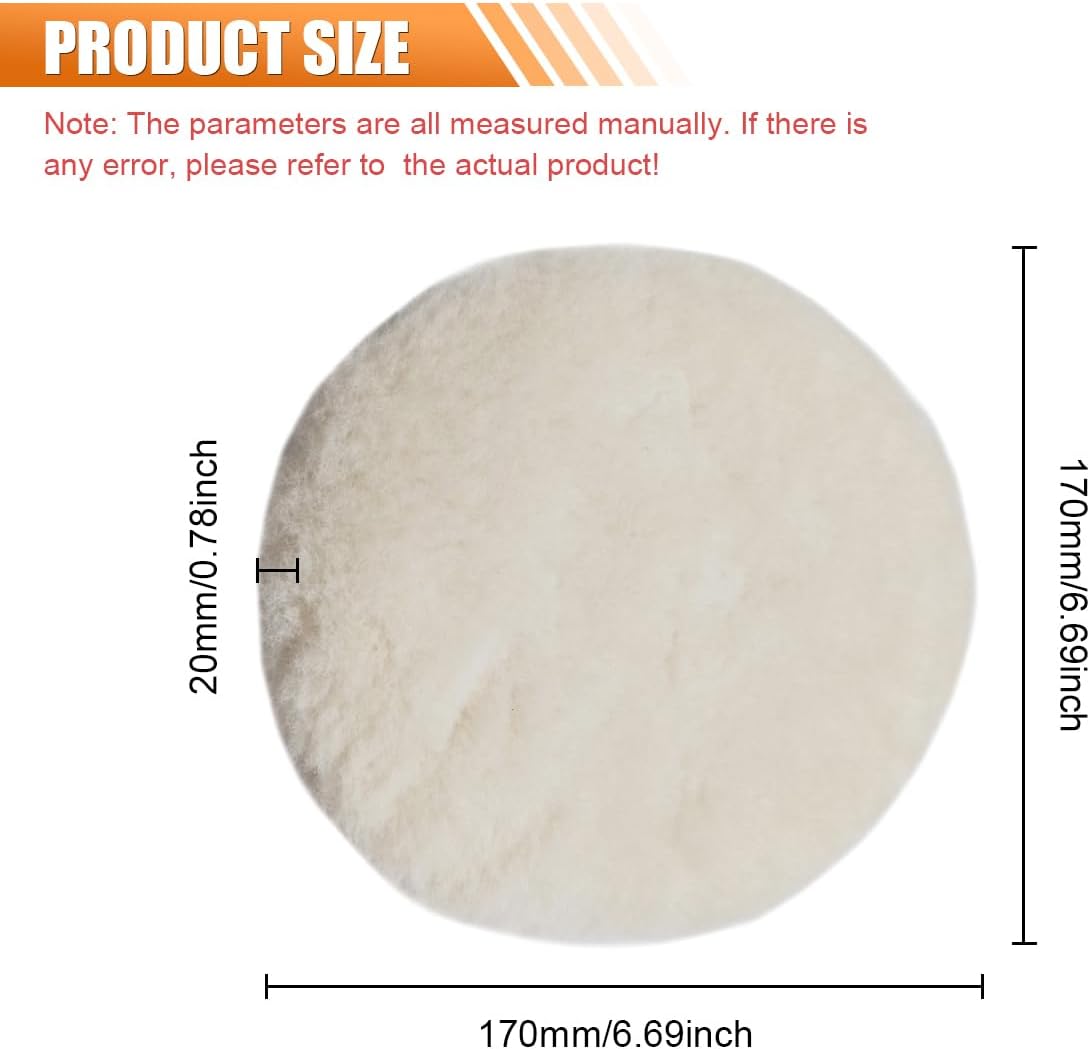 3PCS 6 Inch Wool Buffing Pad Kit - Wool Polishing Pad with Hook and Loop Backing for Car Polisher Compound Cutting - Soft Sheepskin Buffing Pads Wool Cutting Pads for Car Detailing Polishing (6 Inch)