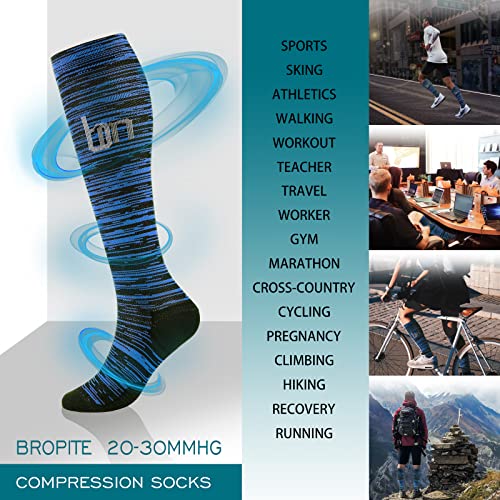 Image of bropite Compression Socks for Women &Men Circulation-Support Knee High Socks 20-30 mmhg-Best for Running,Medical,Nurse,Travel, 07 -Assorted 04, Large-X-Large