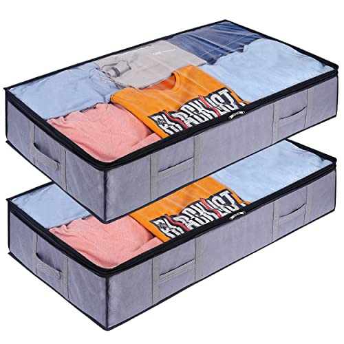 Storagezoid 2 Pack 90 L Three-Ply Foldable Underbed Storage Bags with Reinforced Handles, Sturdy Zips, Large Capacity & Clear Window for Clothes, Shoes, Blankets, Bedding and Duvet