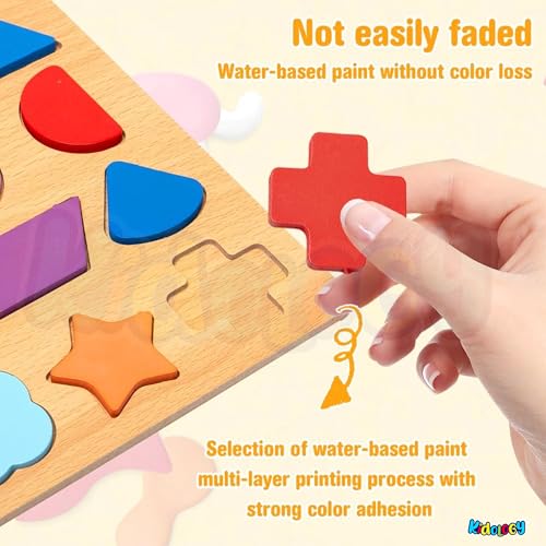 Image of Kidology Wooden Puzzles for Toddlers for Kids Preschool Learning Toys, Wooden Montessori Toddler Puzzles Wooden Alphabet, Number, Shape Puzzles for Kids 2-4 Years Old (Shape Puzzle)