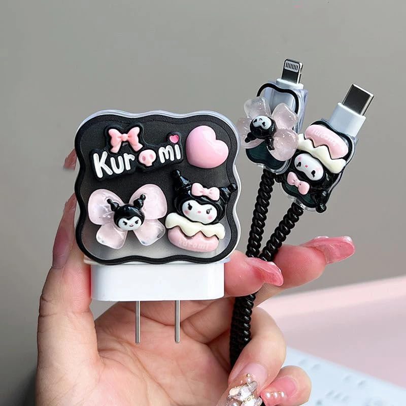 Image of Dezet for iPhone Charger 18-20W Cute Cartoon Charging Cable Protector Set for iPhone Fast Charging USB Cable with Protective Silicone Cover & Organizer Clip Stylish Design (KOROMI NEW 2nd)