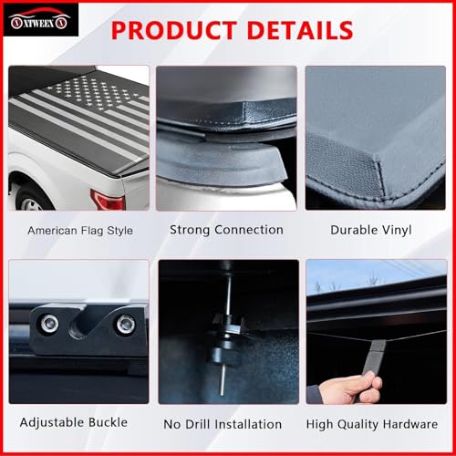 Image of American Flag Soft Folding Truck Bed Tonneau Cover fits 2019-2026 Ford Ranger 5ft Short Bed Styleside /Fleetside Truck Cargo Topper (Short Bed) | 5ft Bed