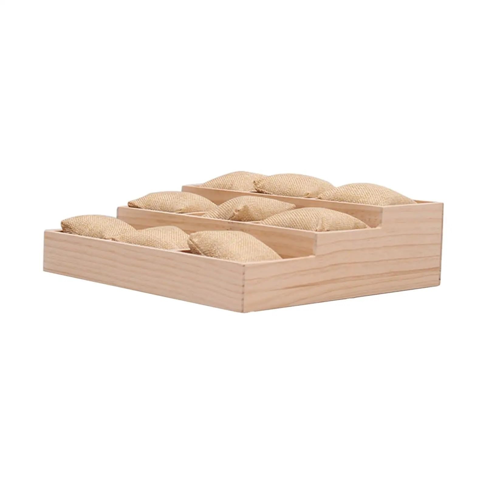 ESTDKMNOS Portable Jewellery Case， Wooden 9 Grid Jewellery Tray Multicolor for Necklaces Bracelets Watches(Linen Cloth)