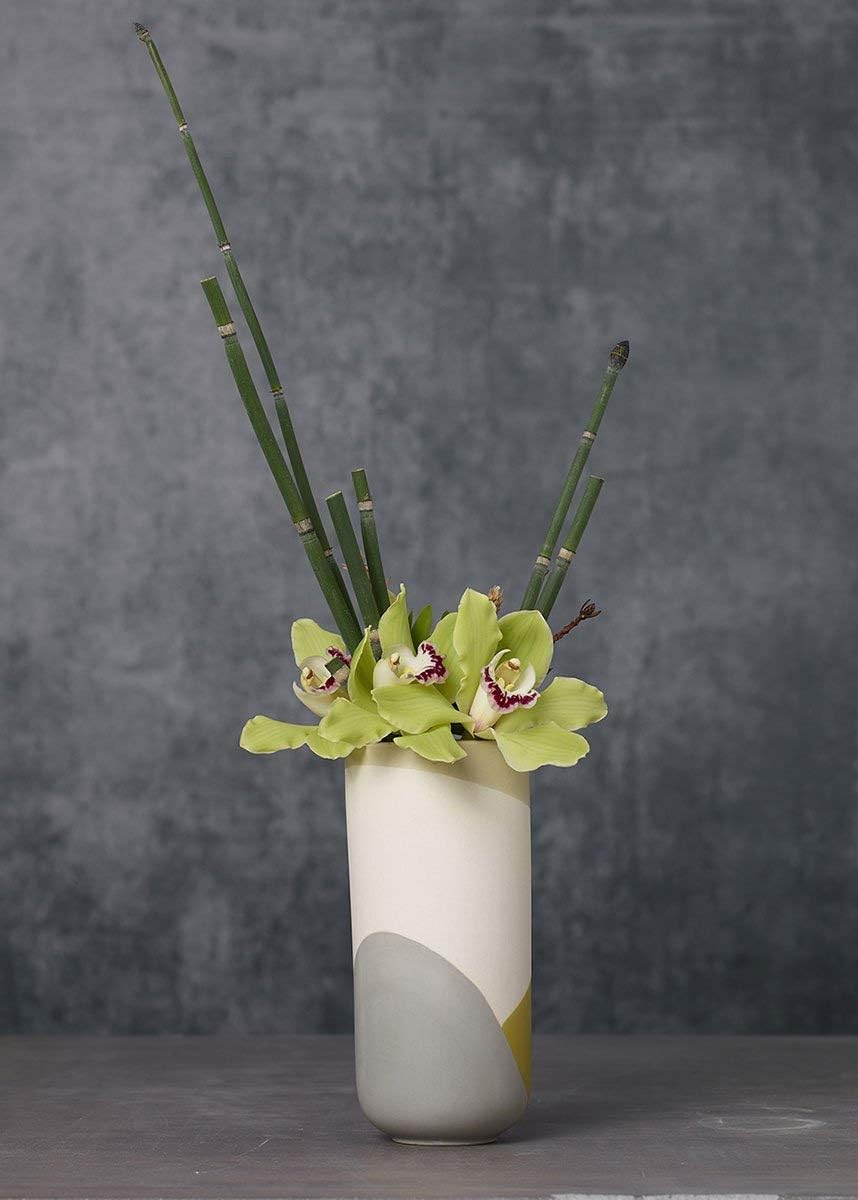 Yellow Geometric Colorway Ceramic Cylinder Vase - 7.75" Tall