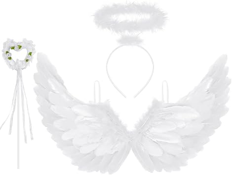 Newthinking Angel Wings and Halo, White Halloween Feather Wings
