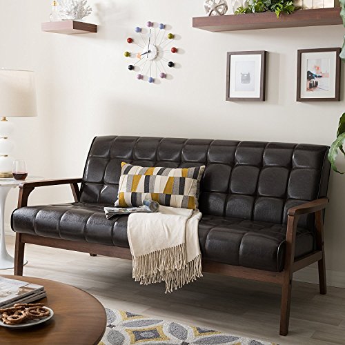 Baxton Studio Mid Century Masterpieces Living Room Set With Sofa , Love Seat , And Armchair In Dark Brown #TOP4