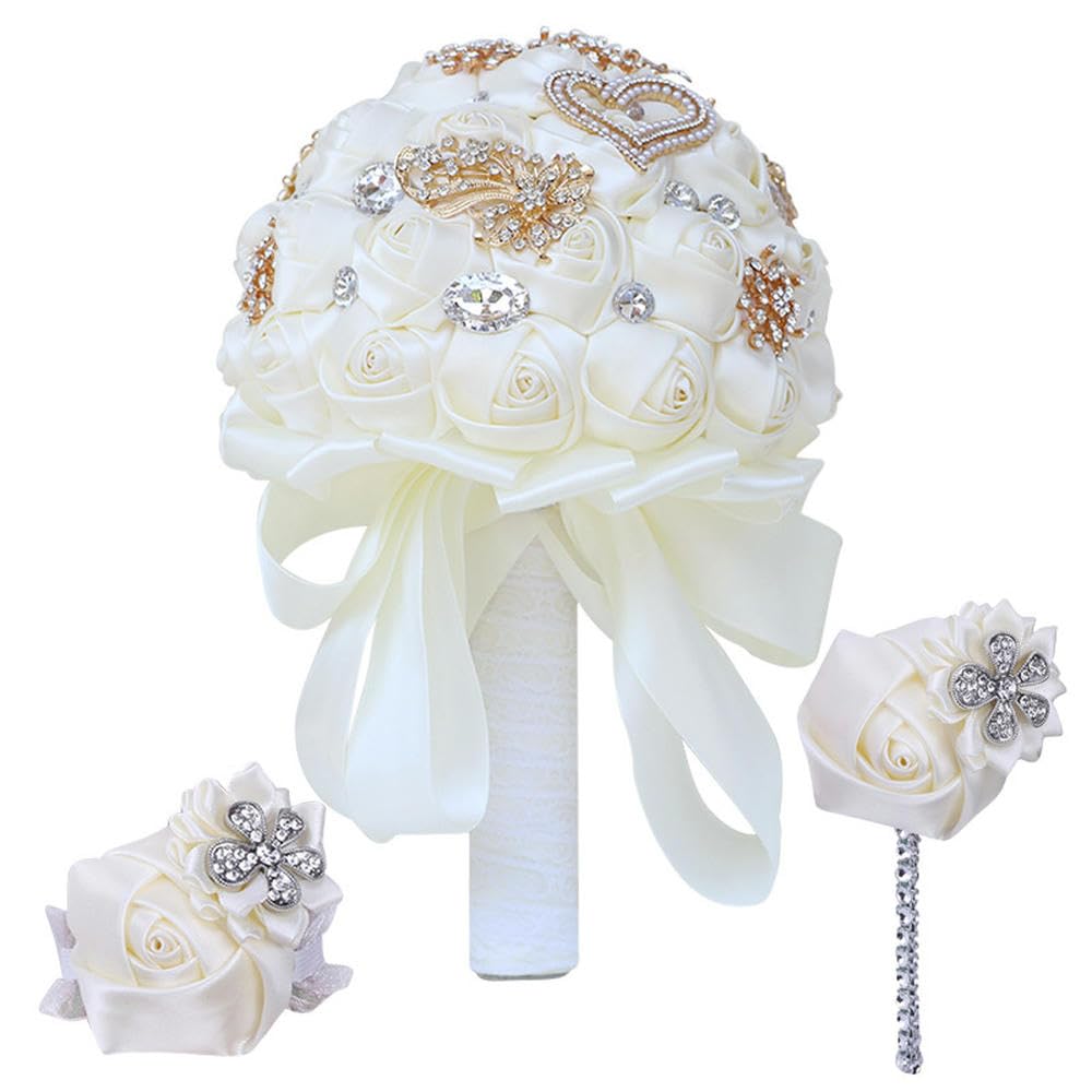 Bouquet de main de mariée en fleurs artisanales Okika et accessoires de cortège assortis