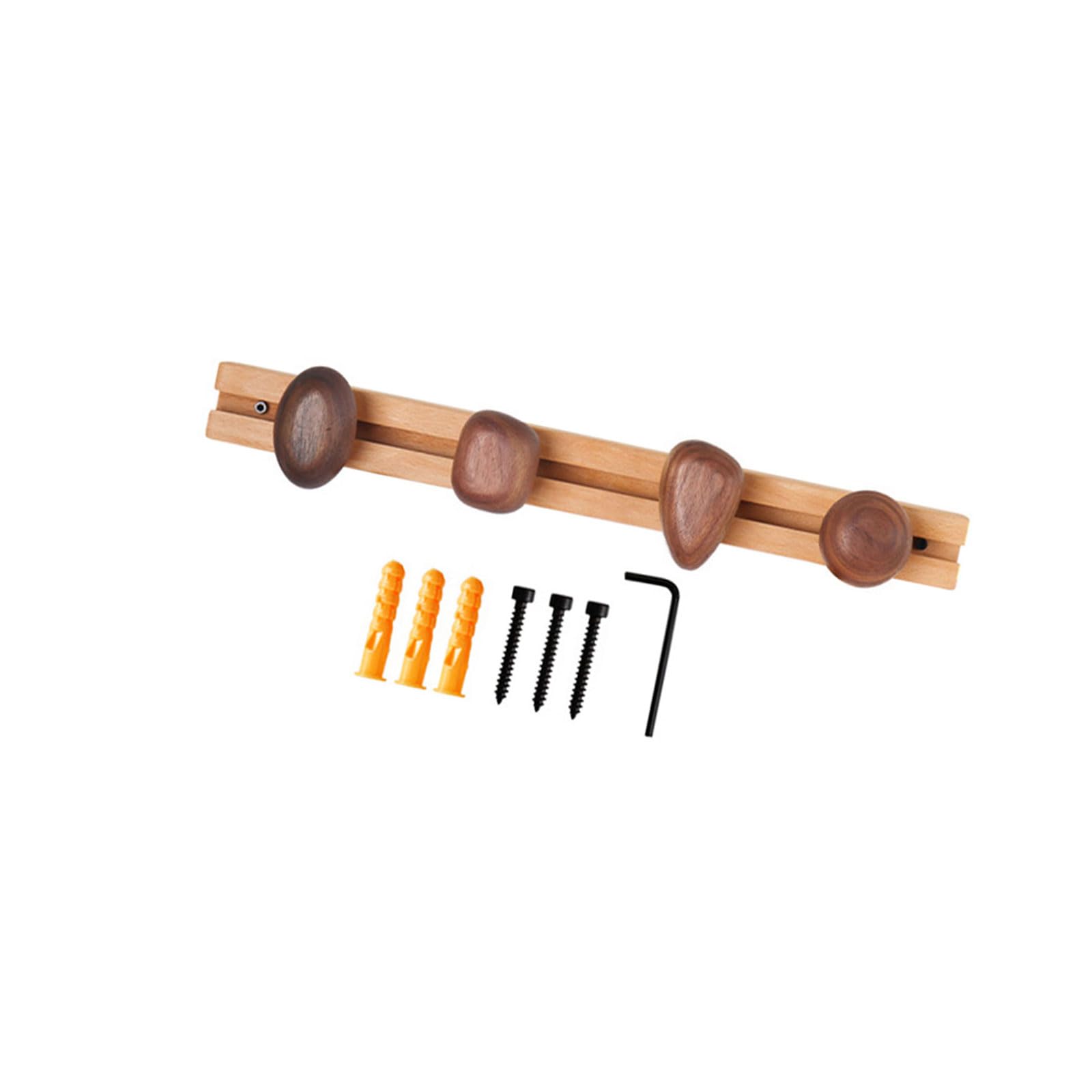 Elnwnnkc Black Walnuts Row 4 Entryway Coat Hook Rack Wood-Look Sliding Track, Wall Mounted Clothes And Bag Storage For Hallway Closet Home Spaces Wall Hanger Panel Robe Hooks Indoor Organizer Accessory Hooks Home Storage Entryway