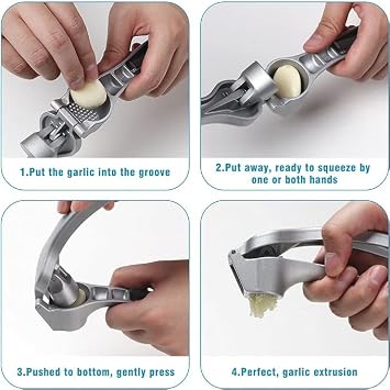 Pamperd Chf Garlic Press, Garlic Mincer Easy-squeeze Ergonomic Handle, No Need To Peel, Rust Proof, Professional Ginger Press & Garlic Crusher with Handy Cleaning Brush- Dishwasher Safe