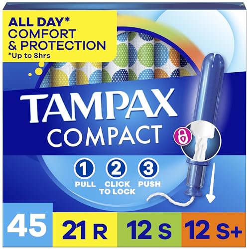 Tampax Paquete múltiple de tampones compactos de perlas para mujer, con trenza LeakGuard y aplicador extensible, absorción regular/super/superplus, aplicador compacto extensible, sin perfume, 45