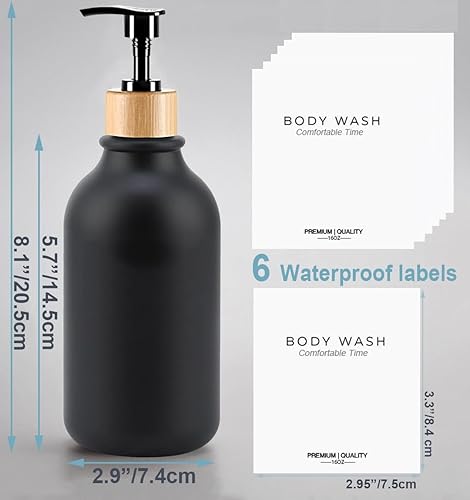 Miniatura 5 de Botellas de champú y acondicionador resistentes esmeriladas, dispensador de boticario, bomba de bambú, botellas de champú recargables para champú,