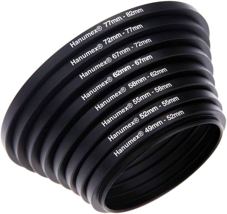 Hanumex 49mm-82mm Lens Stepping Ring, Include 8 Lens Stepping Rings (49mm-52mm, 52mm-55mm, 55mm-58mm, 58mm-62mm, 62mm-67mm, 67mm-72mm, 72mm-77mm,77mm-82mm)