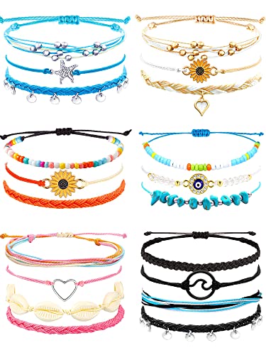 Palotay 20Pcs String Bracelets Summer Beach Surfer Bracelets Waterproof Ocean Wave Shell Evil Eye Sunflower Braided Anklets Bracelets Handmade Friendship Woven Rope Ankle Bracelet Jewelry For Women Teen Girls Trendy #TOP27