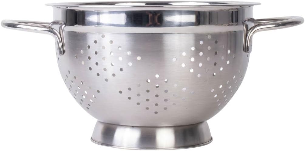 HIC Kitchen Pierced Colander, Heavyweight Brushed Stainless Steel, 8.75-Inch Bowl, 2-Quart Capacity, For Washing, Draining, Steaming, And Blanching