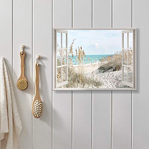 Hardy Gallery Coastal Beach Picture Wall Art: Beach Theme Window Canvas Art Prints Seascape Artwork Small Size For Bathroom (16” X12” X 1 Panel) #TOP2