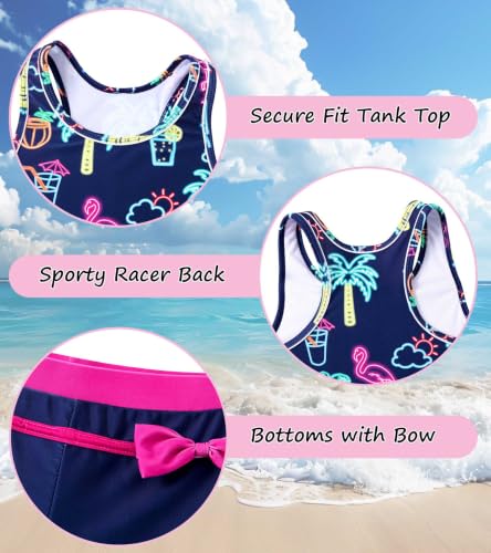 Image of Belovecol Girls Swimsuits 2Pcs Tankini Bathing Suit 4-16Y Bra Pads for 12Y+