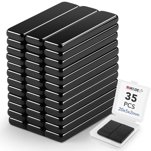 Image of MIKEDE 35 Pack Neodymium Bar Magnets with Adhesive Backing 20x5x2mm Black | Fridge Magnetic Strips Refrigerator Blocks Crafts Extra Super Sticky Bar for Science Experiments Classroom Craft Office
