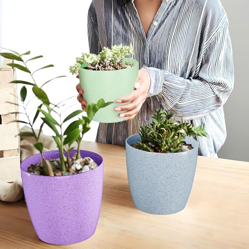 Image of YUCCABE ITALIA SHERA Stella 5 Inch Plastic Plant Pot for Home Decor Indoor Plant Pots for Living Room Plastic Flower Pot for Garden (Marble White, 6 INCH - 2 Pcs)