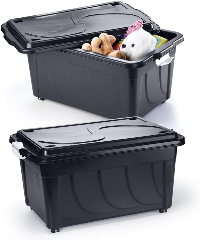 Caixa Container Grande Preta Resistente Sem Rodinhas 60 Litros