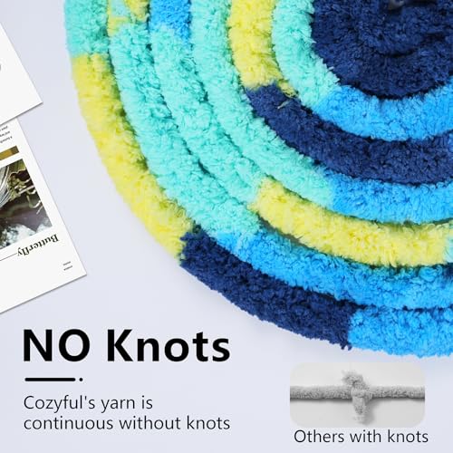 Image of Cozyful Chunky Yarn for Hand Knitting - #10 Chunky Chenille Blanket Yarn, Jumbo Big Thick Chunky Yarns for Crocheting, Tie Dye Bulky Knit Yarns, 8 Skein (20 yds 8 oz Each Skein), Multi Blue & Yellow