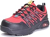  Zapatos de Seguridad para Hombre Zapatillas de Trabajo con Puntera de Acero,Calzado de Industrial y Deportiva,Rojo,46