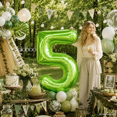 Image of 40 Inch Green Number 5 Balloon Lime Big Large Helium Number 0-9 | Giant Digital 5th Foil Mylar Party Balloon for Birthday Party Anniversary Graduation Decorations