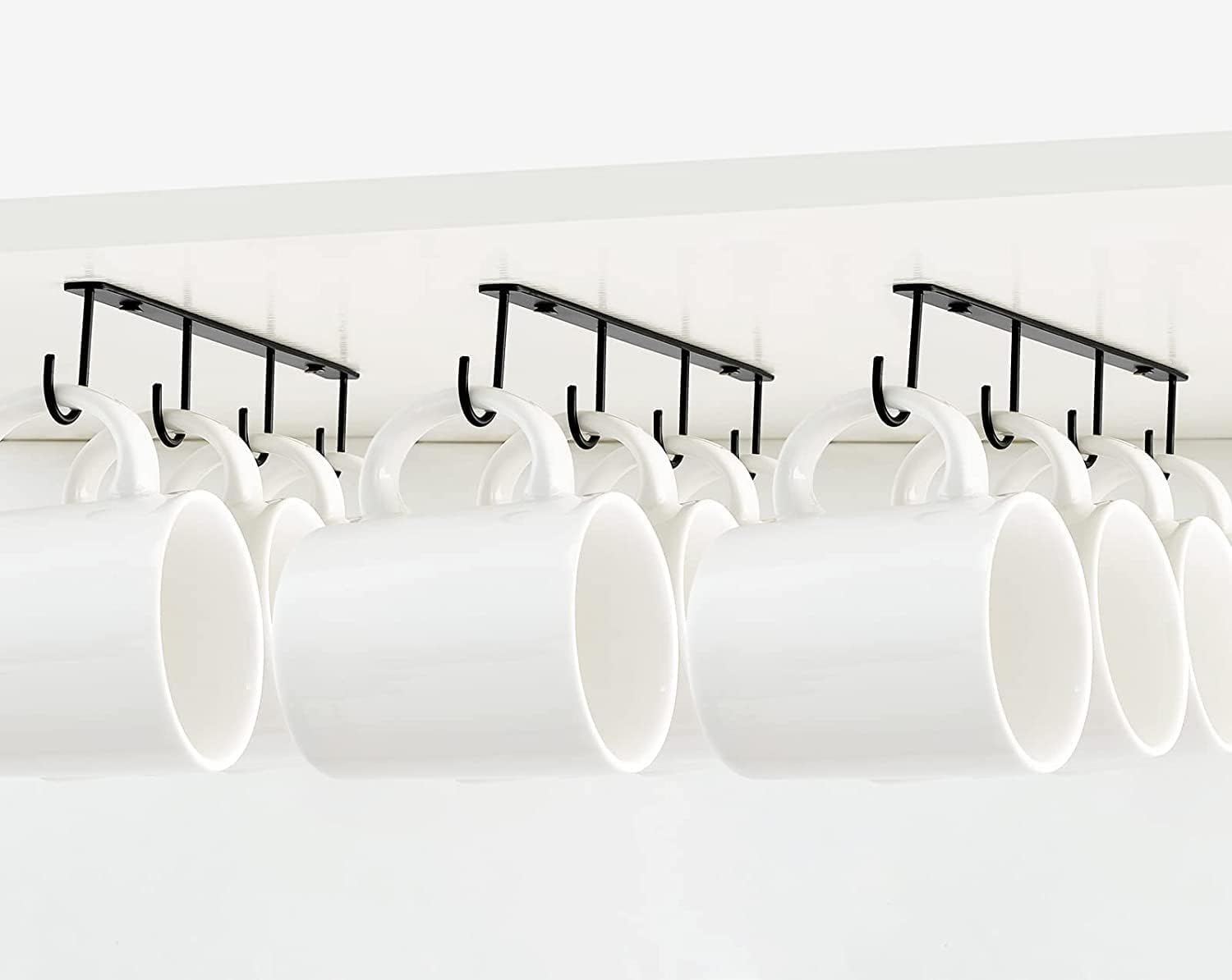 Under Cabinet Mug Hanger Hooks Set of 3 | Holds Up to 4 Mugs Each | Metal Coffee Cup Holder Rack for Kitchen Storage & Mug Organization-image-39