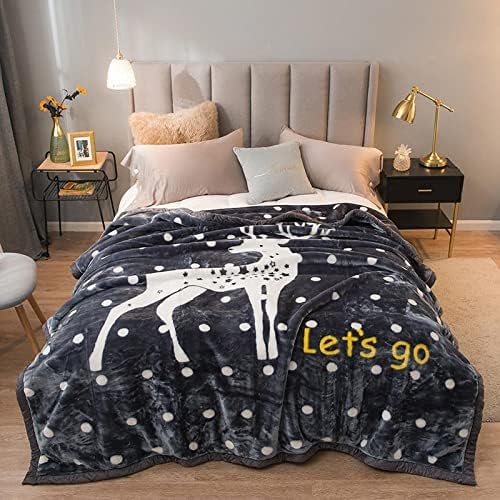 Korean Mink Blanket Heavy Fleece Blanket, 2 Ply Reversible Deer Abstract Dots Soft Plush Warm Blanket for Autumn Winter Full Size