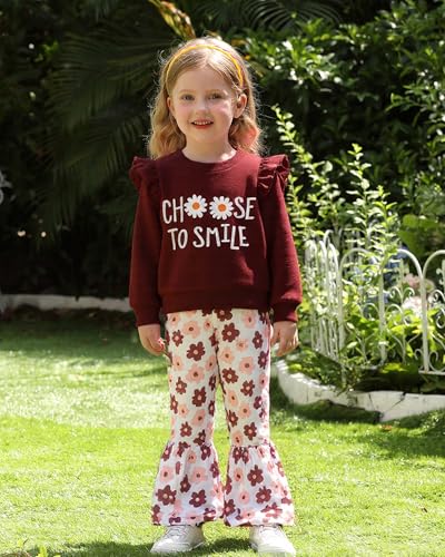 Kucnuzki Baby Girl Clothes Toddler Girl Outfits Fall Winter Long Sleeve T Shirts Top Bell Bottom Pants Kids Clothing Set2