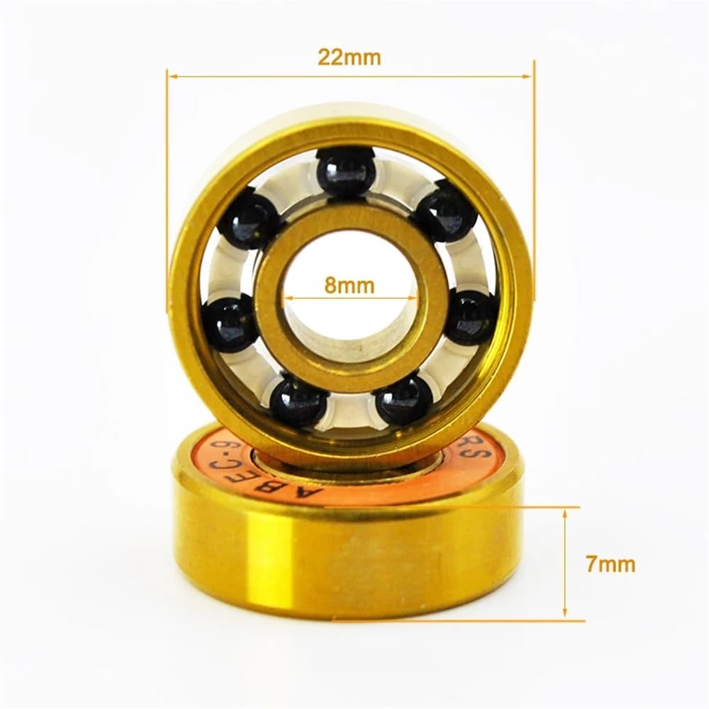 Lot de 16 roulements à billes hybrides en céramique noire 608 2RS, 8 x 22 x 7 mm, for roues de roller, skateboard, longboard, dorés