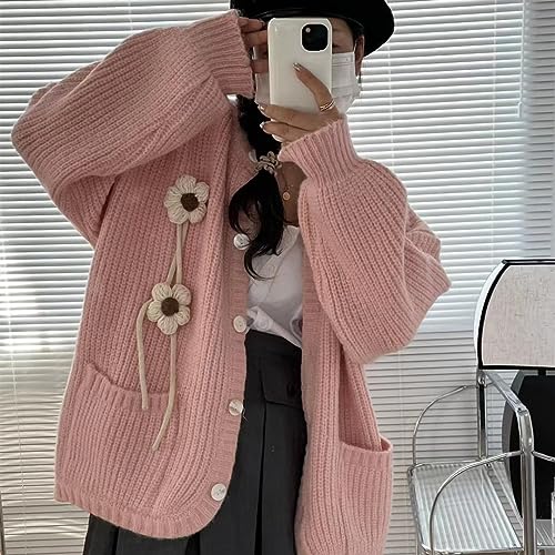 Women Kawaii Harajuku Sweater Coat Aesthetic Cute Coquette Cardigan Korean Casual Loose Fairy Alt Pullover Tops (Beige,One Size)4