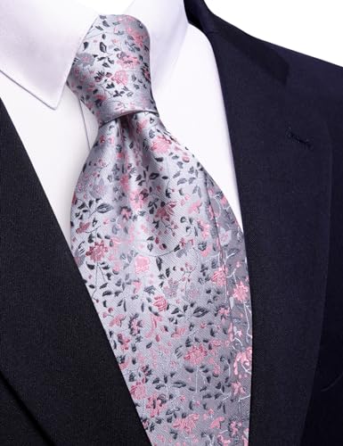 Image of Barry.Wang Floral Ties for Men Flower Necktie with Tie Clip Formal