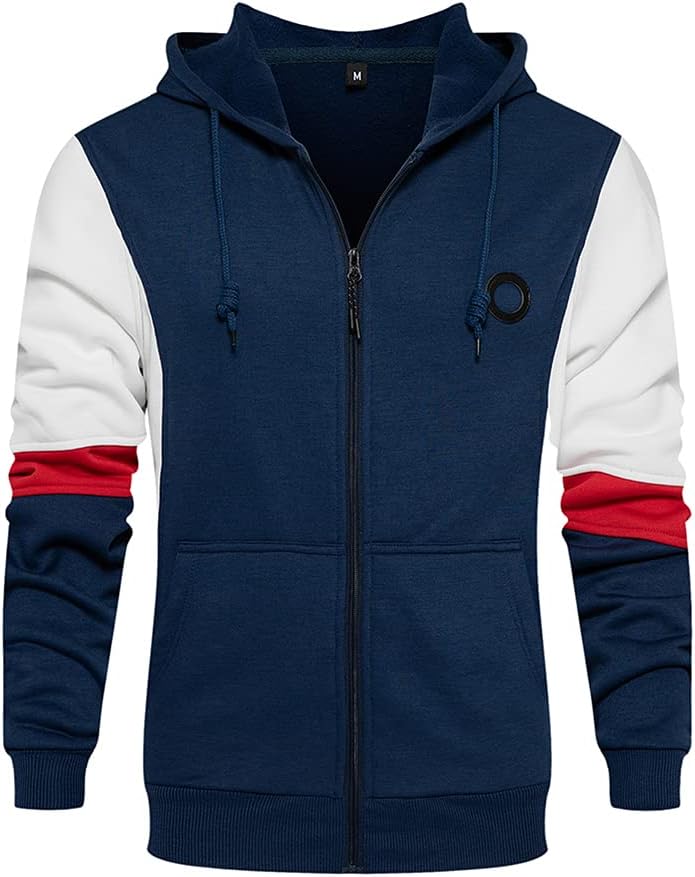 MOONCOLOURMens Casual Color Block Full Zip Up Hoodie Fleece Hooded Sweatshirt