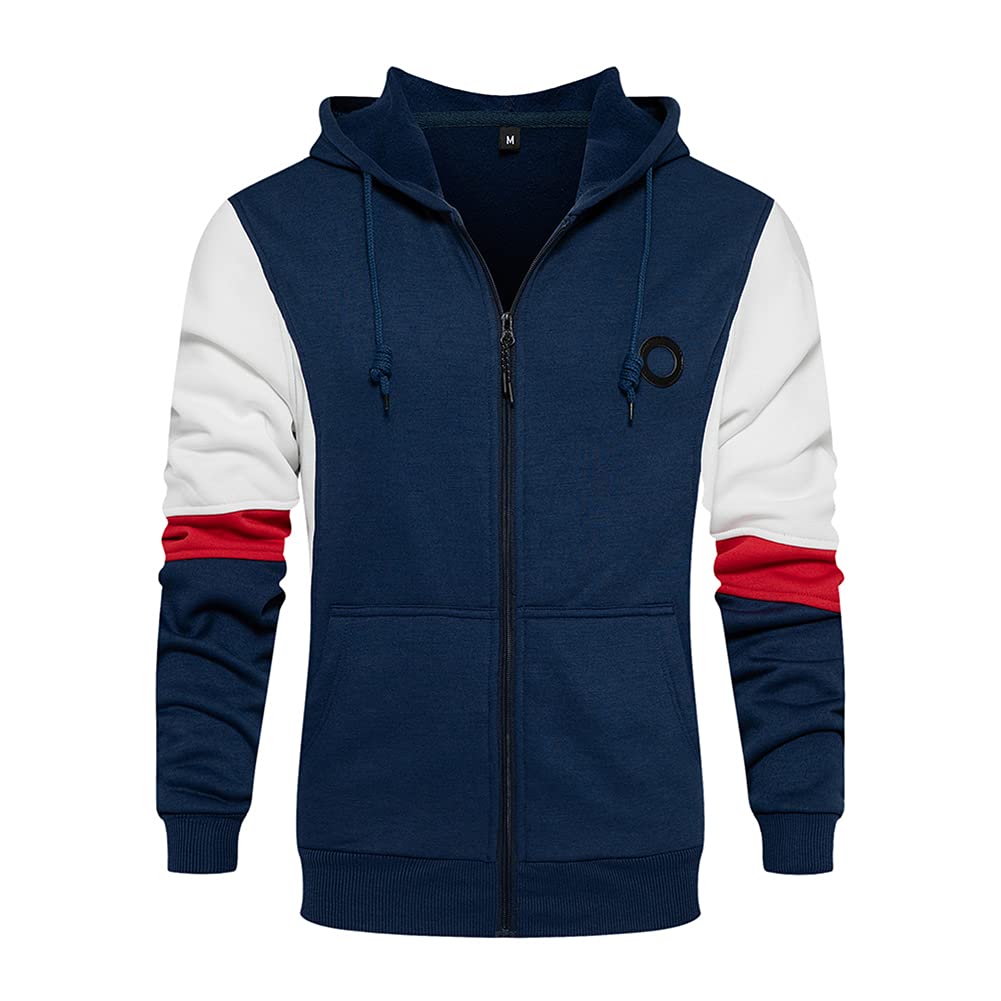 MOONCOLOURMens Casual Color Block Full Zip Up Hoodie Fleece Hooded Sweatshirt