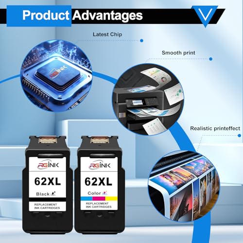 62XL Druckerpatronen 62 XL Kompatibel für HP 62 Druckerpatronen 62XL 62XL schwarz Patronen für Envy 5540 5548 7640 5640 5646 HP OfficeJet 250 200 5740 5742(2 Pack)