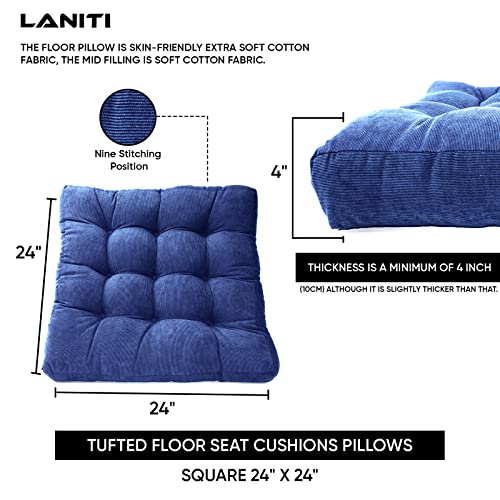 Tufted Extra Large Floor Pillows Seating For Adults, Soft 24" X 24" Floor Cushions For Adults Casual Square Meditation Cushion Cozy Pad, Sitting On Floor Or Chair Pad For Kids Floor Cushion (Navy) #TOP4
