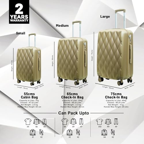 Image of Diamon Cabin Trolley Bag | Durable ABS Hard Shell Luggage | Durable ABS Hard Shell, TSA-Type Lock, 8 Dual Spinner Wheels, Telescopic Handle