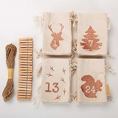 Papierdrachen Adventskalender 2026 - Stoffsäckchen Glitzende Waldtiermotive – Ansicht 5