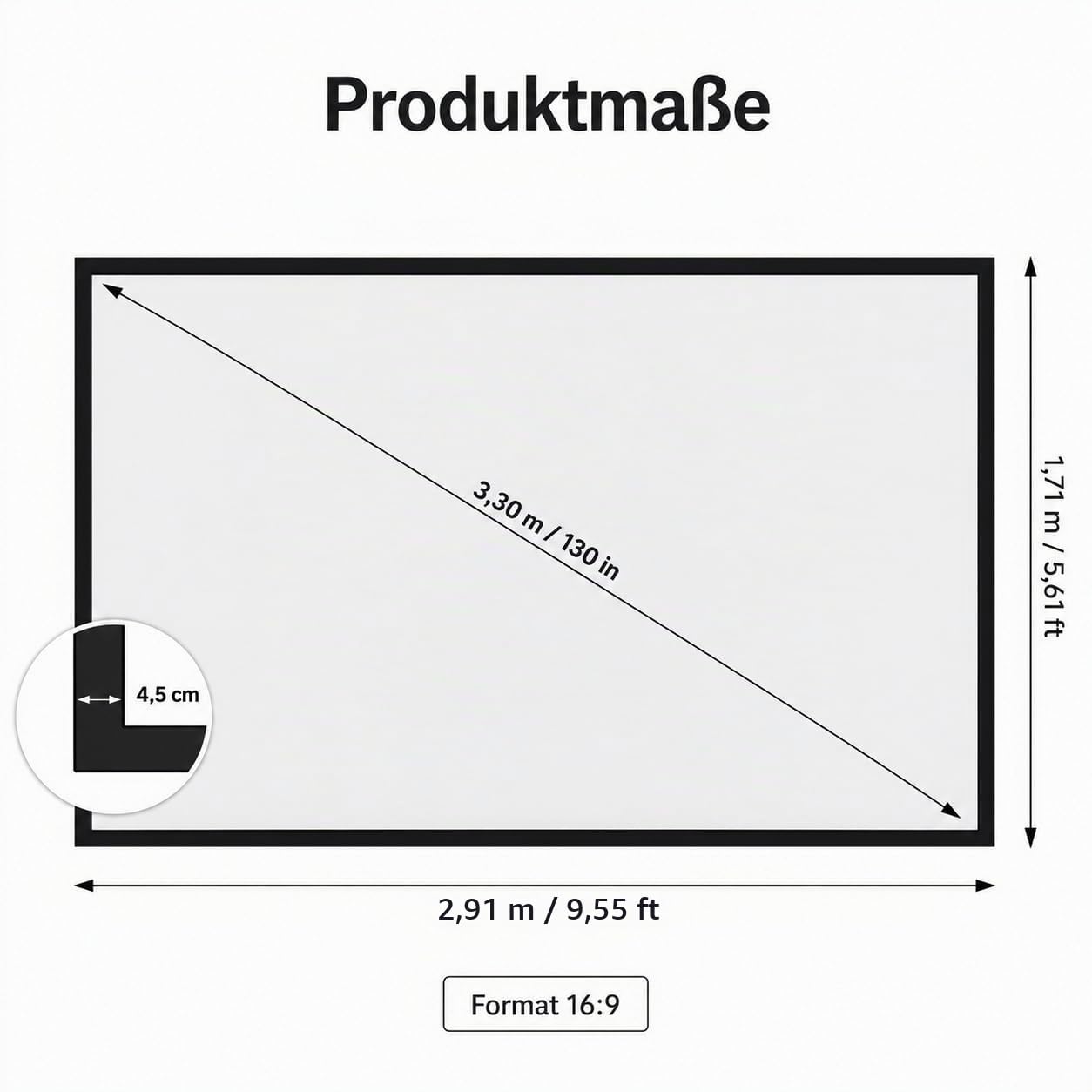 Beamer Leinwand 130 Zoll 16:9, Projektionsleinwand mit Aluminiumrahmen | 160° Sichtwinkel Wand- & Deckenmontage, faltbar für Heimkino Gaming Camping & Konferenz